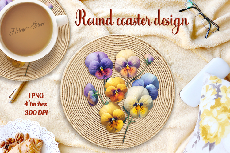 Delicate vintage floral round coaster sublimation design png