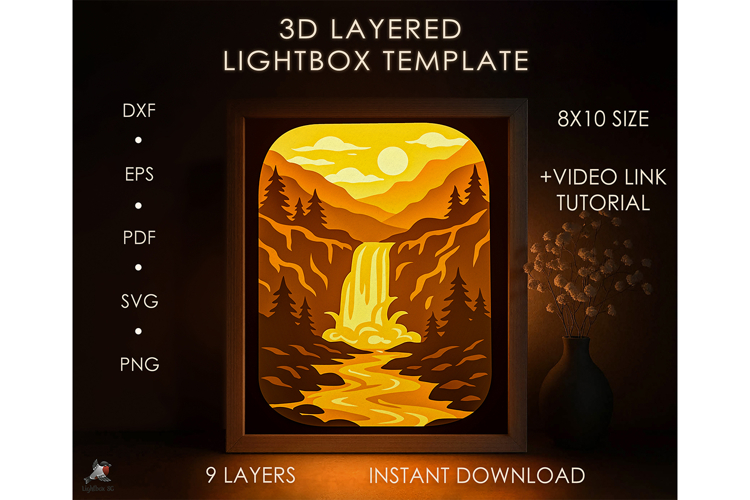 3D Waterfall Nature Lightbox Shadow box SVG Papercut templat