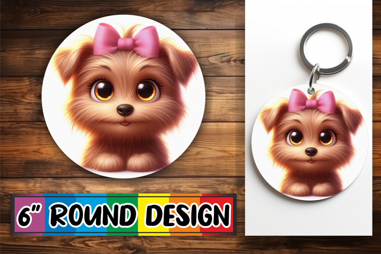 Bright Round Ornaments Sublimation PNG, 3D Dog
