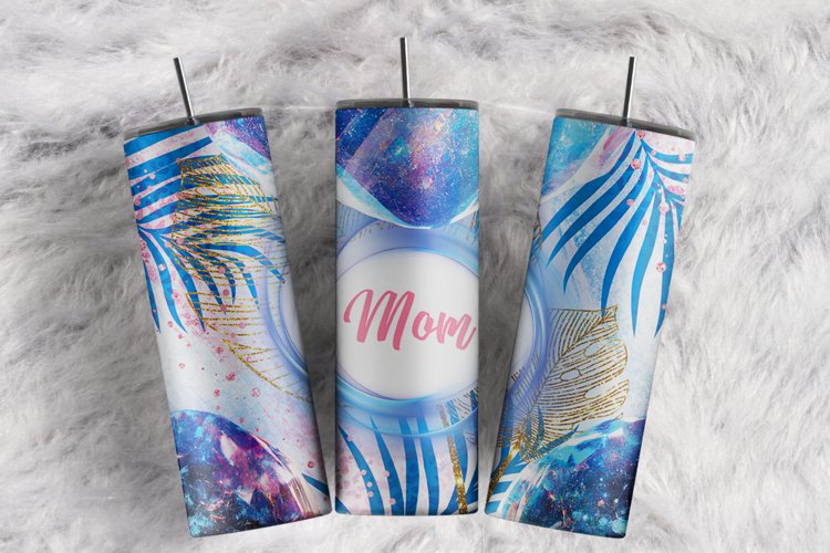 Mom Tumbler Leaves Leopard Glitter Brush 20oz tumbler design