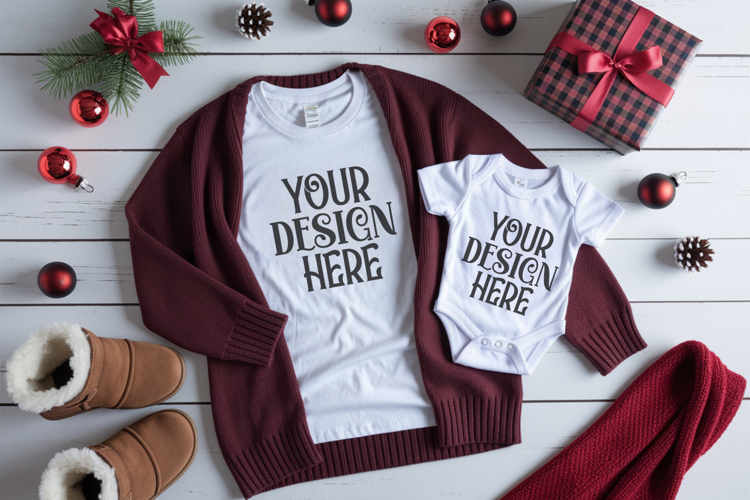 Christmas Family Matching Group Flat Lay T-Shirt Mockups