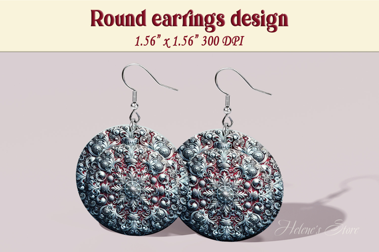 Vintage pattern earrings | Silver Round Earring sublimation