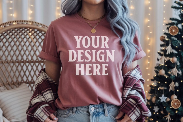 Comfort Colors 1717 Cumin Christmas T-Shirt Mockup, Boho