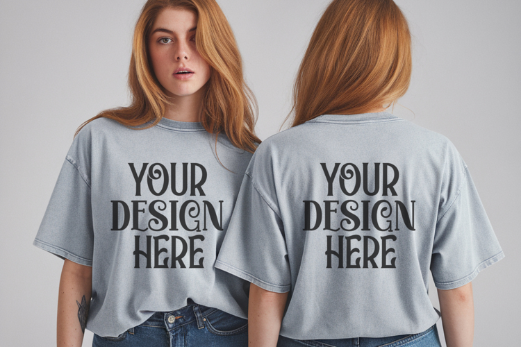 Ice Blue Comfort Colors 1717 Front & back T shirt Mockup