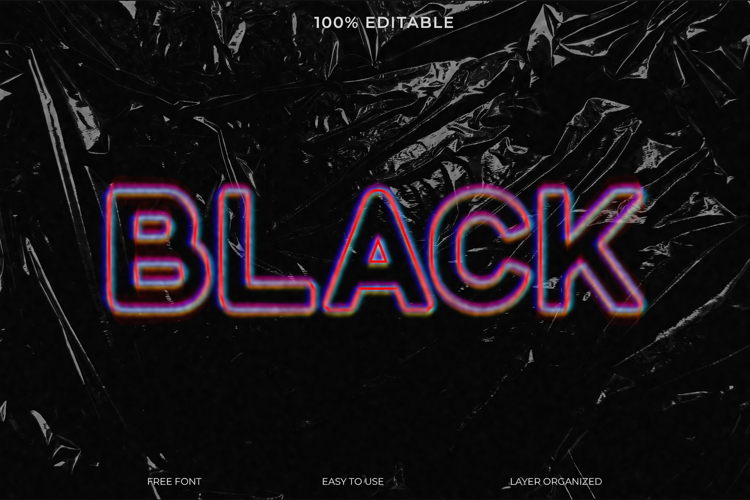 Black Retro Glitch Text Effect Photoshop Template