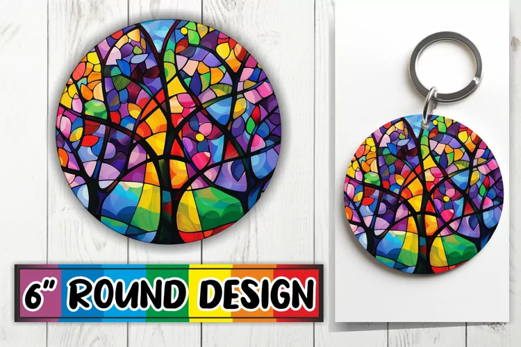 Colorful Round Design Stained Glass Tree Sublimation