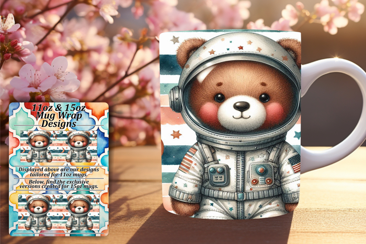Cute 15oz Mug Wrap Png Artwork , Teddy Bear