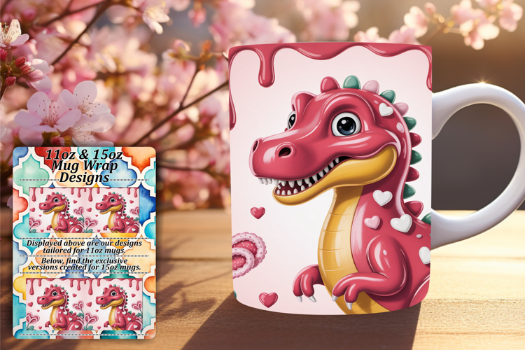 GRACEFUL 11oz PNG Mug Wrap Design , Cute Dino