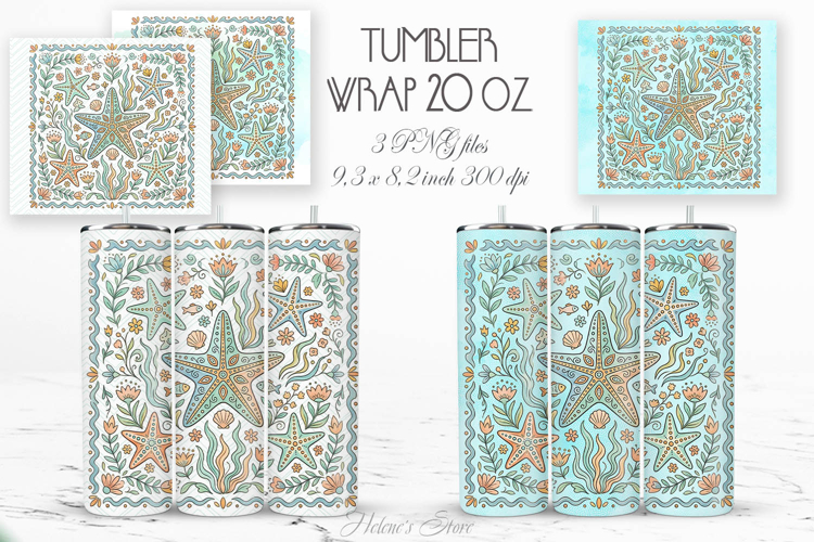 Boho ocean srarfish pastel straight tumbler 20oz wrap design