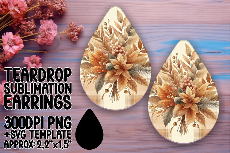 Bright Teardrop Earrings Template PNG , Autumn Flower