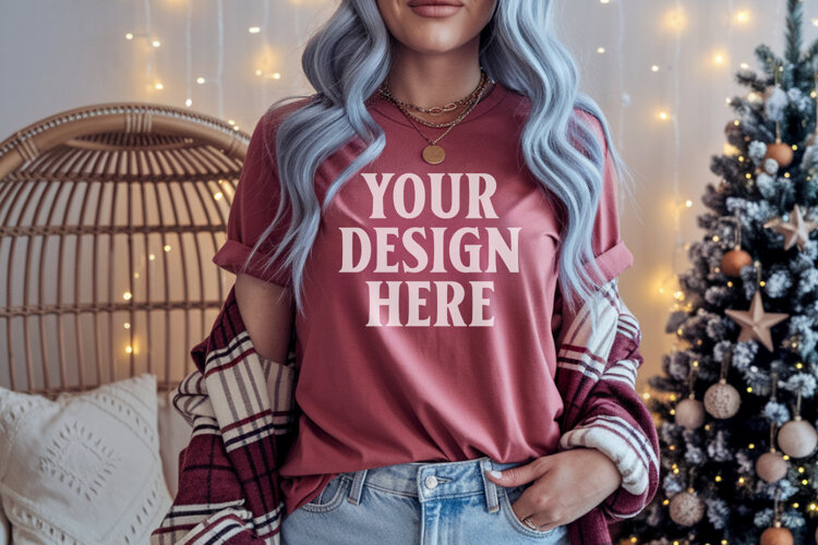 Comfort Colors 1717 Cumin Christmas T-Shirt Mockup, Boho example image 1