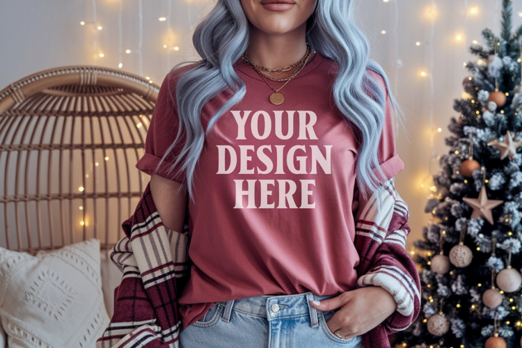 Comfort Colors 1717 Cumin Christmas T-Shirt Mockup, Boho