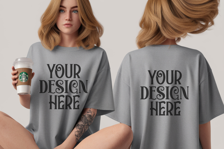 Ice Blue Comfort Colors 1717 Front & back T shirt Mockup