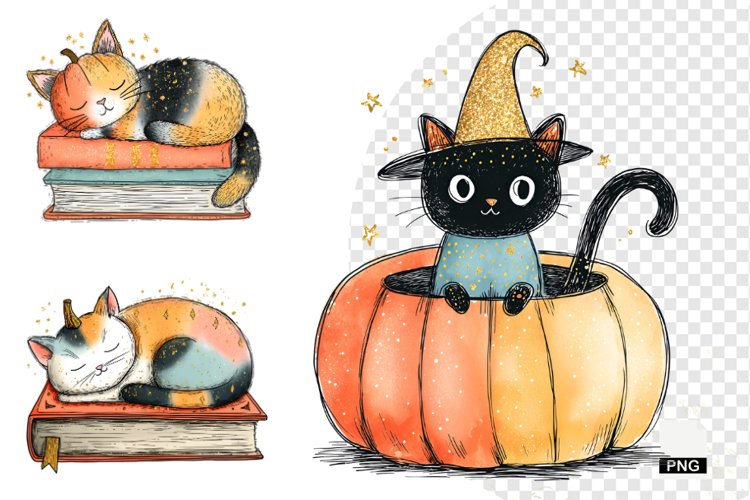 Whimsical Halloween Cat Clipart
