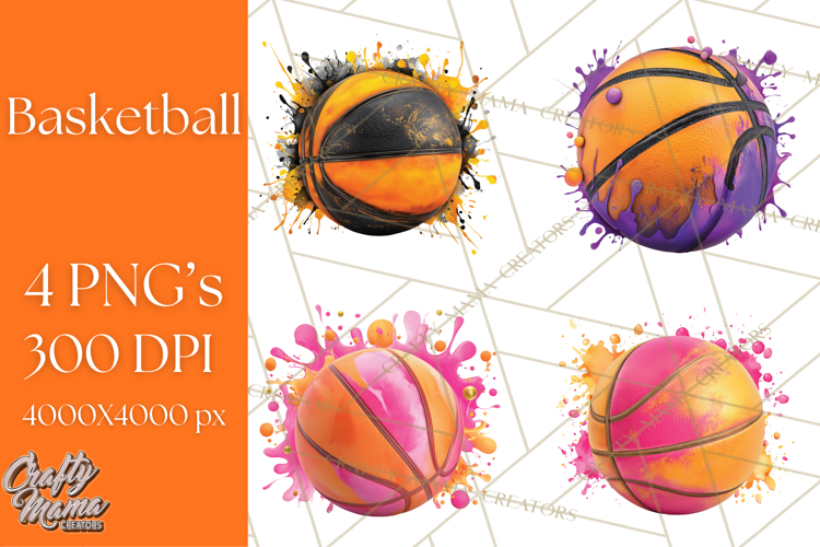 Basketball Clipart PNG with Team Color Paint Splash Design