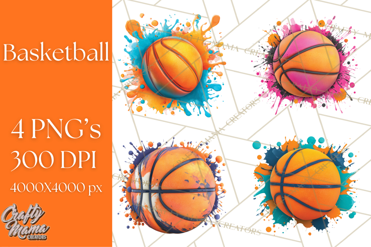 Basketball Clipart PNG with Team Color Paint Splash Design