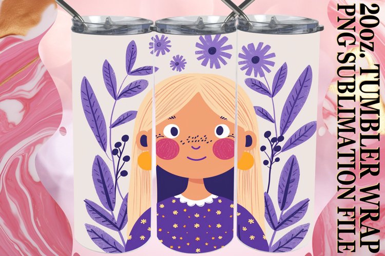 Chic Watercolor Tumbler Wrap with Female Portrait 20oz