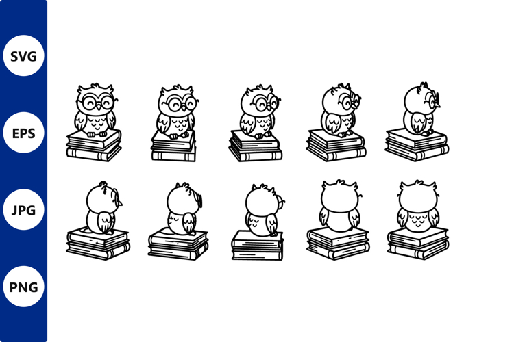 Line art owls on books vector
