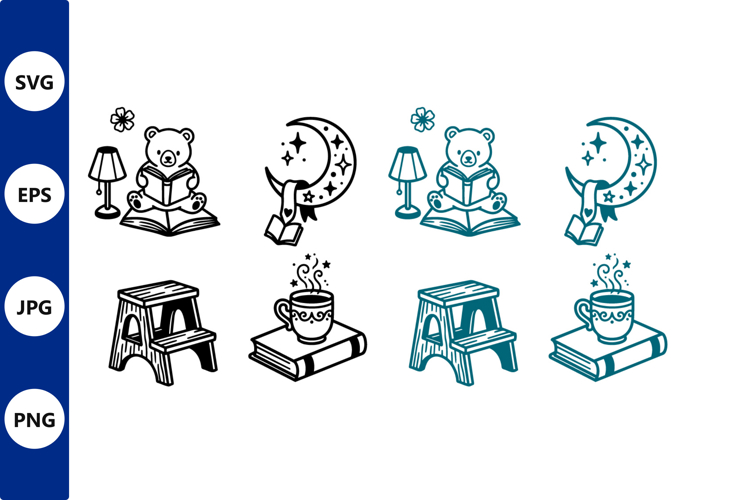 teddy bear reading line art illustration