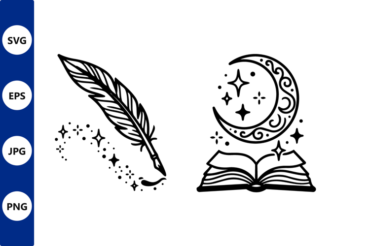 quill and moon book line art