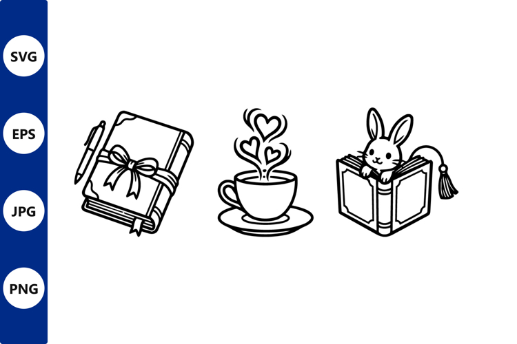 Delicate line art trio notebook tea bunny