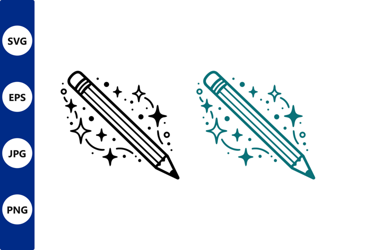 pencil sparkles vector line art