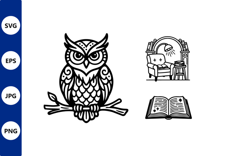 Owl Branch Cozy Reading Vector