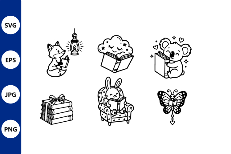 Cute animal reading with line art