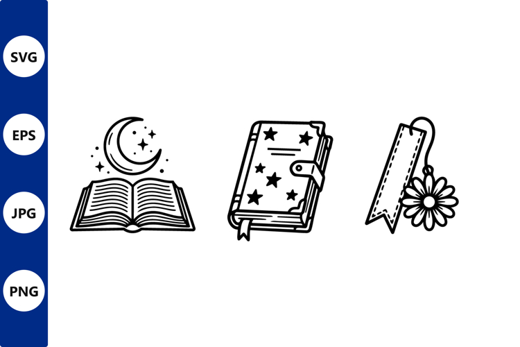 Night reading vector line art set