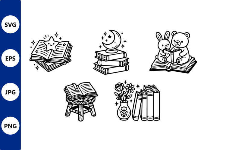 books and night creatures vector