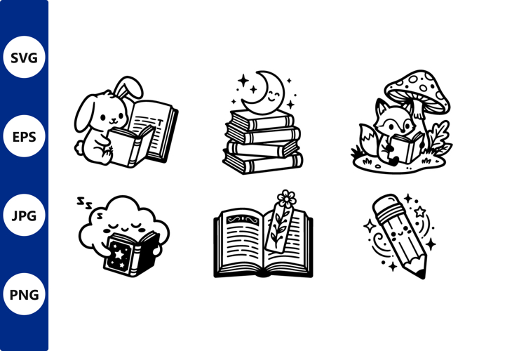 vector line art icons bunny fox books cloud
