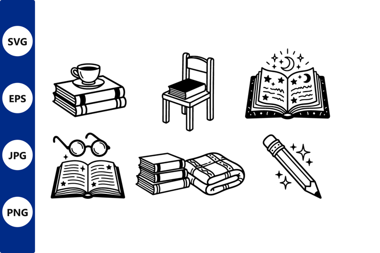 Vector of academic items including books chair pencil