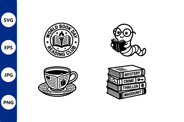 Vector reading with book icons and mystery themes