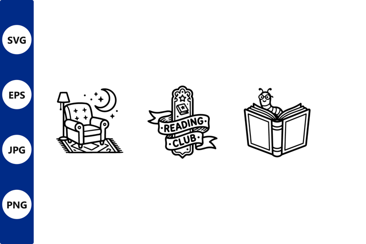 reading club badge line art