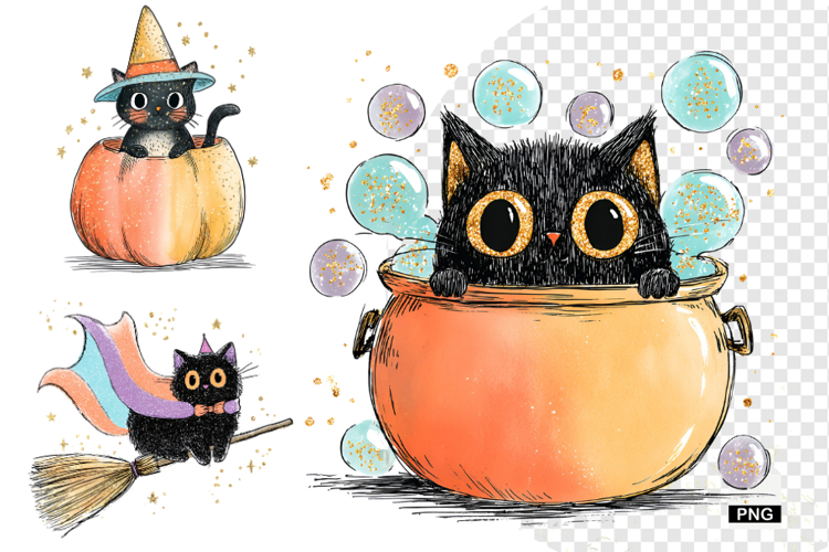 Whimsical Halloween Cat Clipart