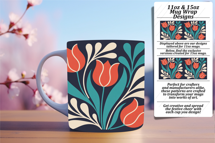 Eye-Catching 15oz Mug Wrap Png Template , Flowers