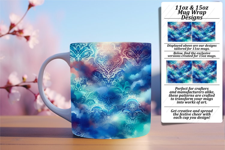 Quirky 11oz Mug Wrap Png Artwork , Watercolor Patter