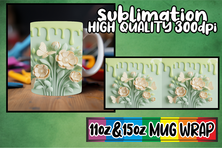 Tranquil vibes 11oz 15oz mug wrap, 3D Flowers