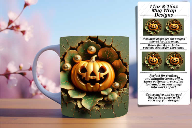 Unique 11oz Mug Wrap Png Artwork , 3D Pumpkin