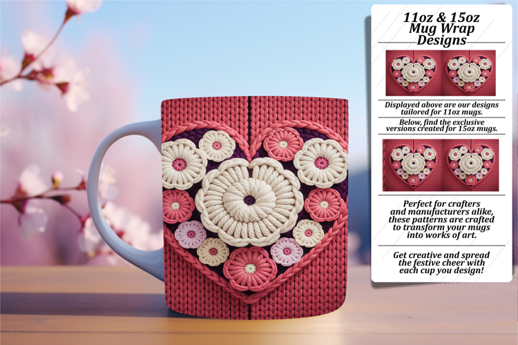 Gorgeous 15oz Mug Wrap Png Template , Flowers Heart