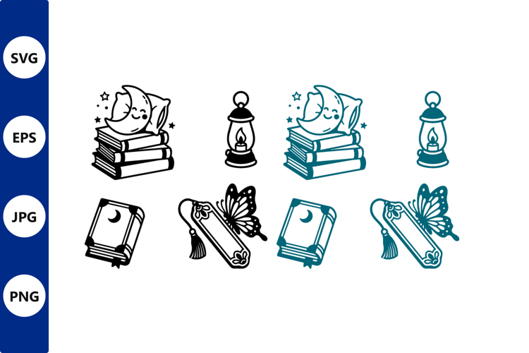 Moon books and lanterns vector art