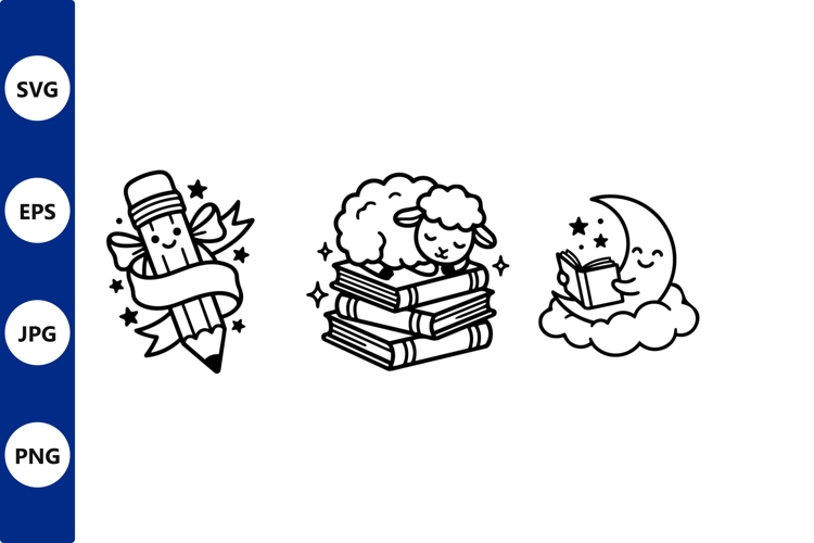 pencil mascot vector with sheep and moon