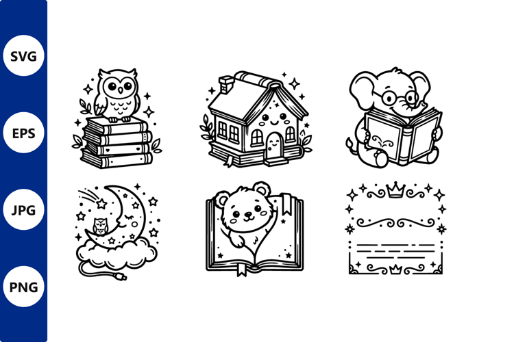 cute reading animals vector collage