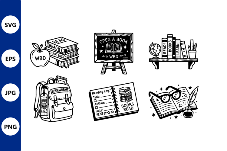 Vector line art books and glasses