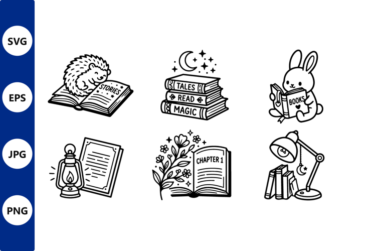 vector art open books and reading lamps