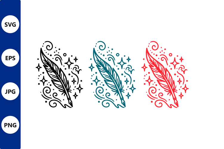 Feather with decorative swirls and stars