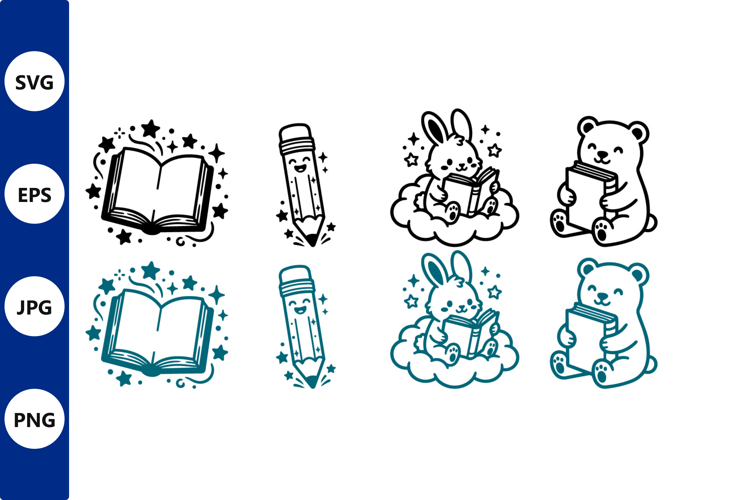cute animals reading books vector art