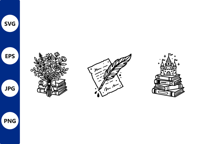 Floral books and castle line art