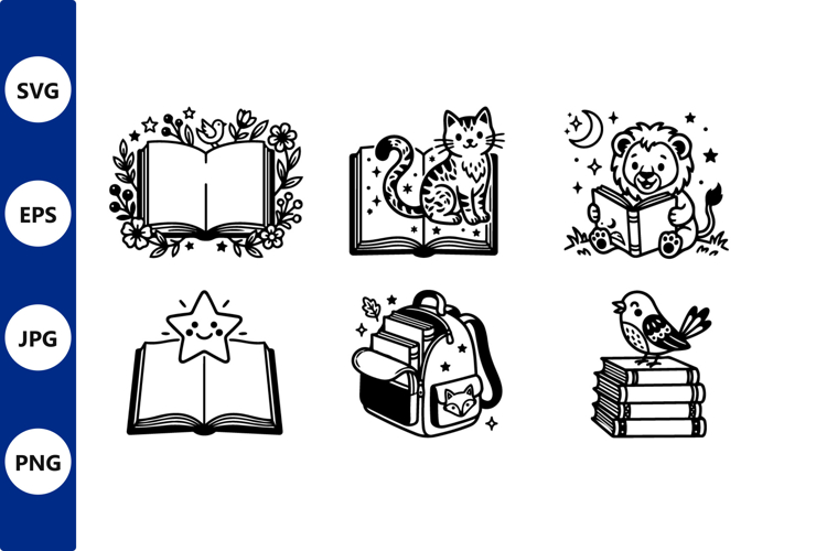 Open books cat backpack illustration
