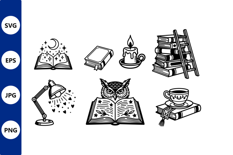 Line art study owl and books